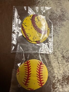 Yellow Softball Graphic Dangle Earrings
